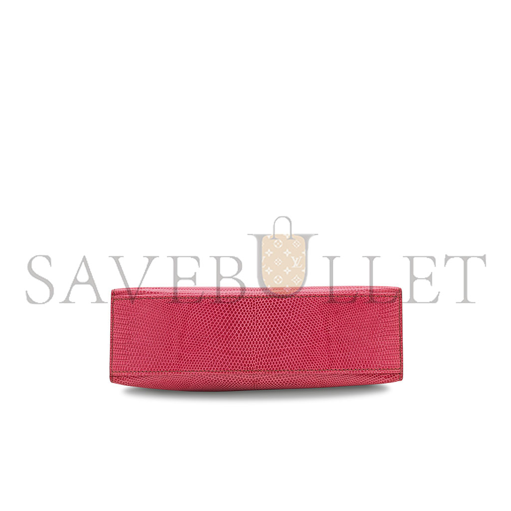H**mes master a shiny fuchsia salvator lizard kelly pochette with palladium hardware (22*14*7cm)